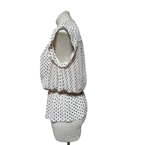 Isani Venn Peplum Top Mod Op Art Multi-dot Sheer Blouse Beige Retro 60s - Picture 5 of 11